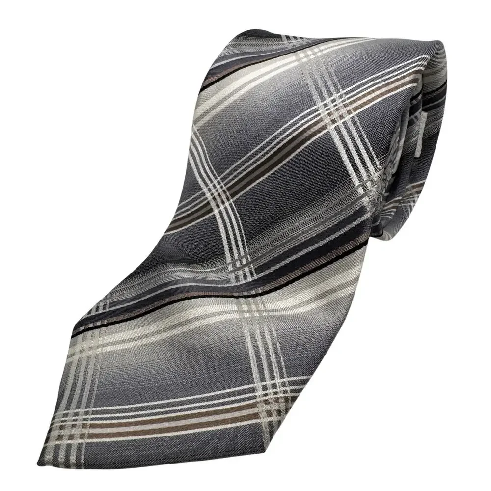 Euro Knot by Barton Como Men's Tie 100% Silk Grey Plaid Hand Made